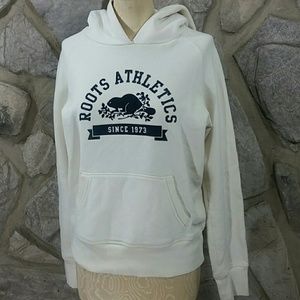 Roots Canada White & Blue Hooded Sweatershirt